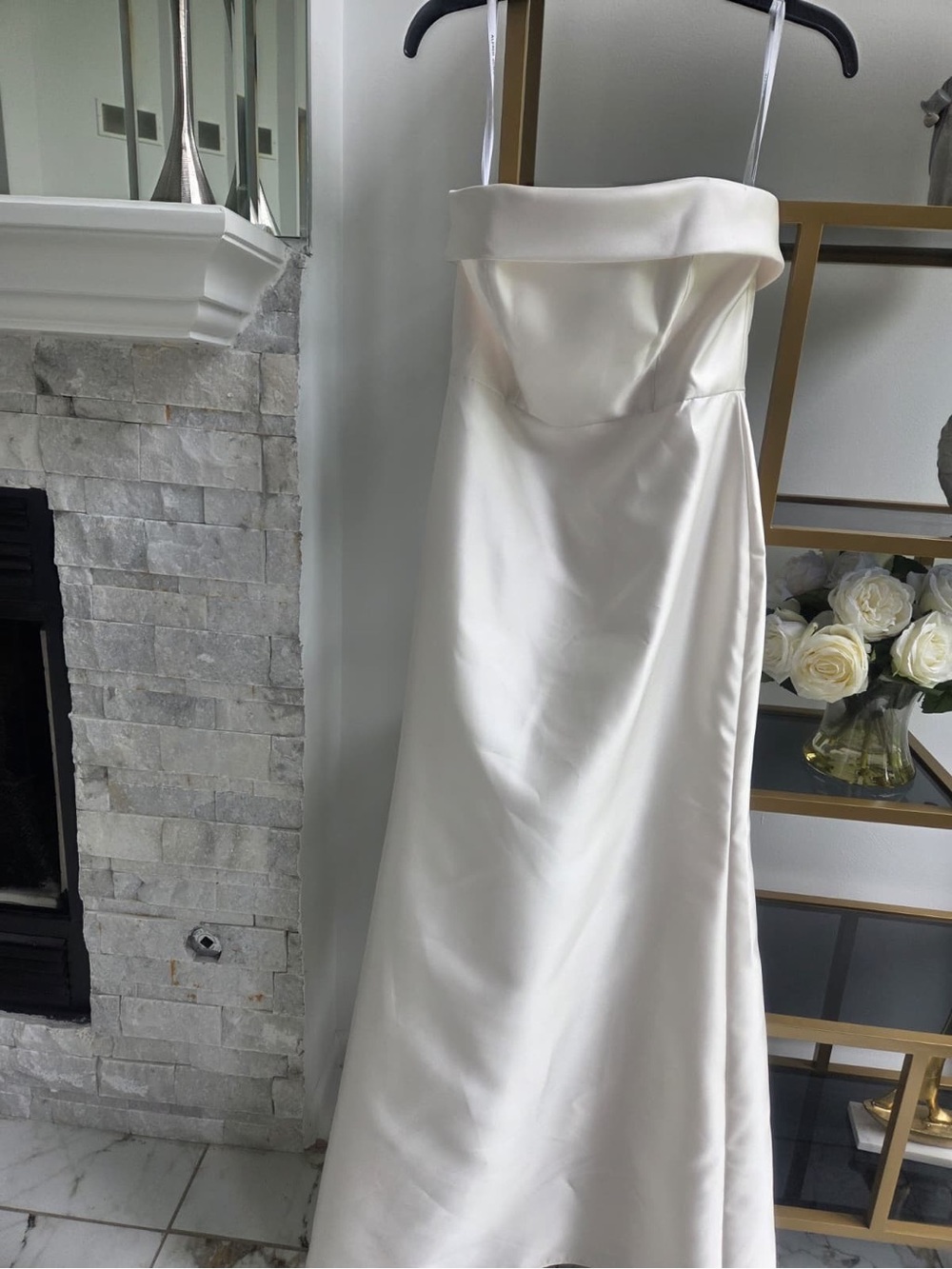 ALFRED SUNG White Strapless Satin Maxi Dress